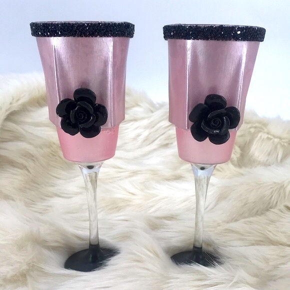 Hand Crafted Other - New Floral Rhinestone Barbiecore Pink Easter Mother’s Day Candle Holders NWOT